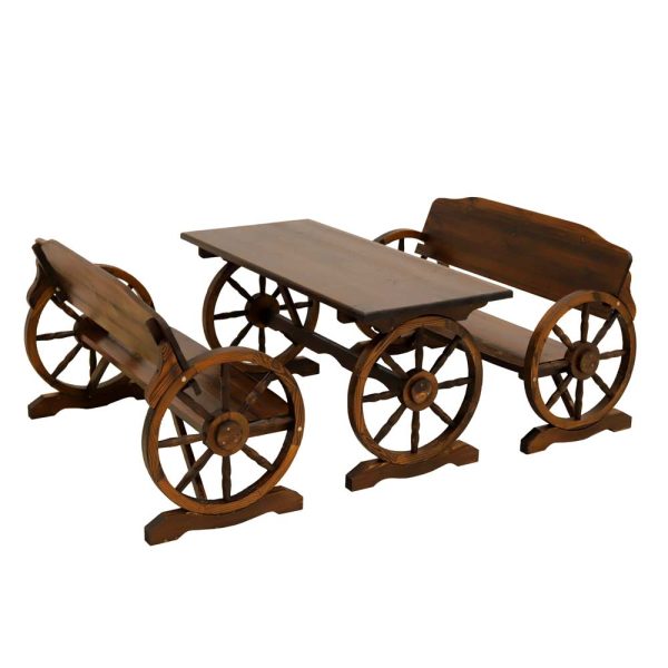 4 Seater Wooden Wagon Wheel Chair & Table Set YT