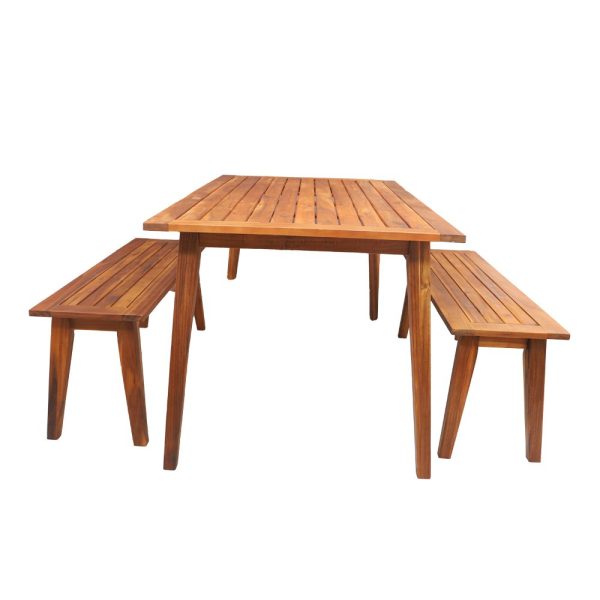 Outdoor Wooden Table and Bench Dining Set YT